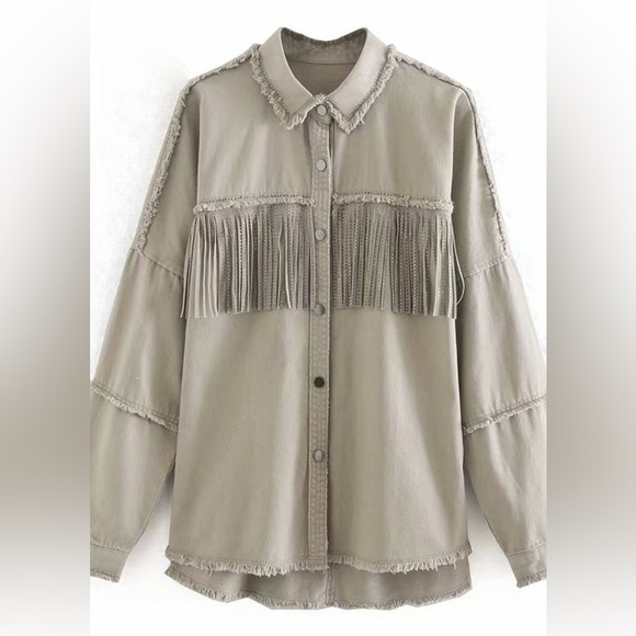 Fringe Studded Snap on Jacket Shacket Shirt - Picture 4 of 12